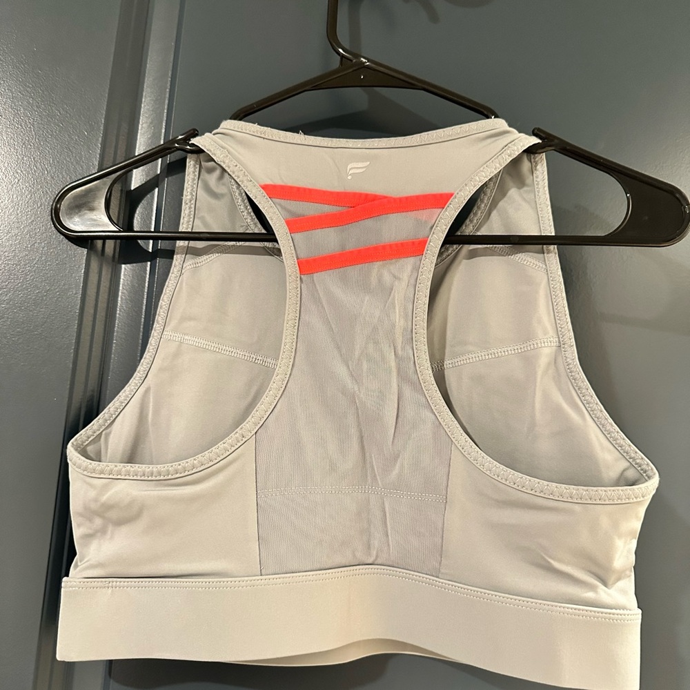 Fabletics Light Gray Sports Bra with Neon Accents